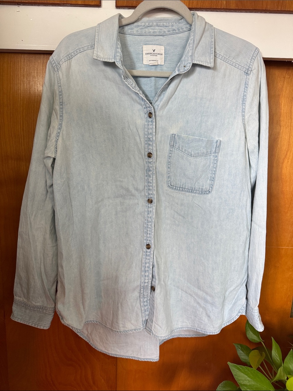 American Eagle Outfitters Light Wash Denim Button-Up Shirt